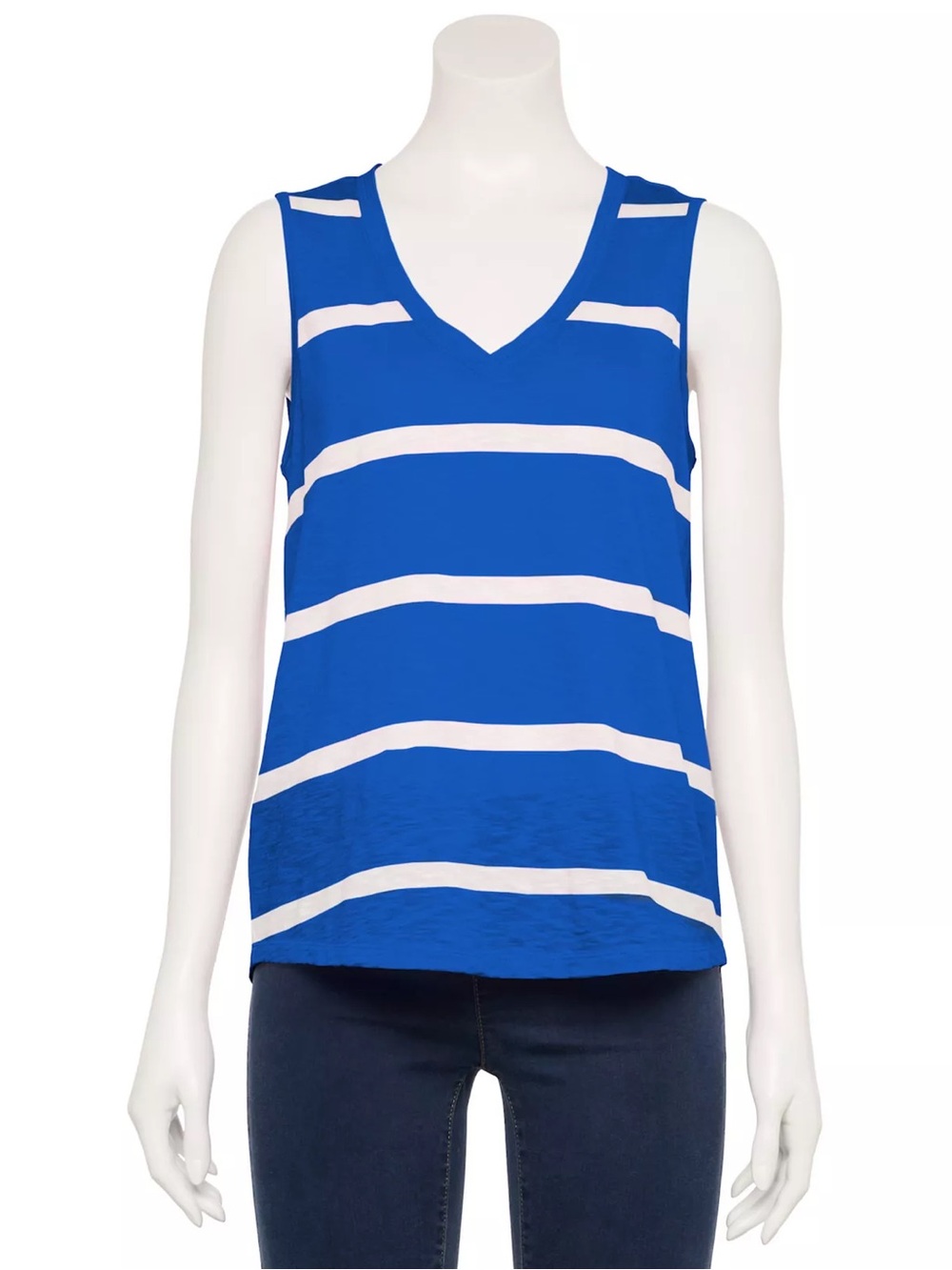 Sonoma Royal Blue and White Striped V-Neck Tank - Picture 4 of 4